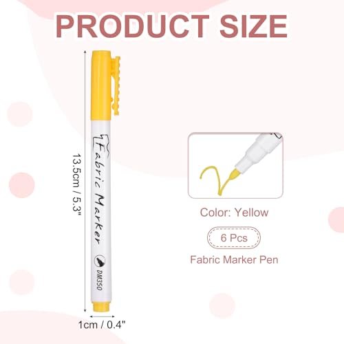 Fabric Marker Pens 6Pcs Washable Permanent Markers Yellow view 2