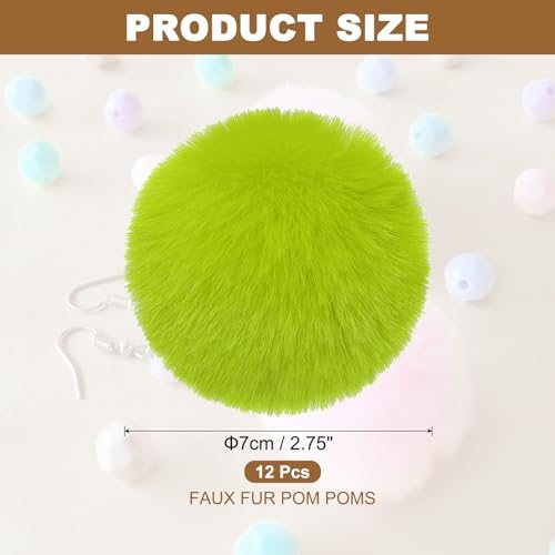 Faux Fur Pom Poms for Hats, 12 Pcs Fluffy Soft Fur Poms Balls with view 2