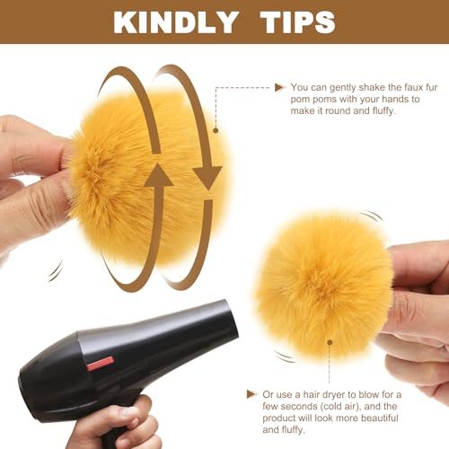 Faux Fur Pom Poms for Hats, 12 Pcs Fluffy Soft Fur Poms Balls with view 4