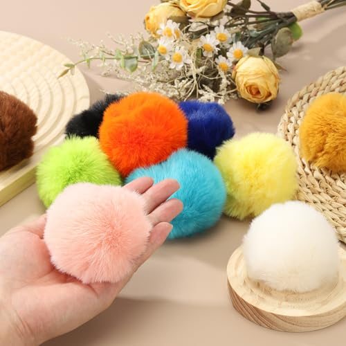 Faux Fur Pom Poms for Hats, 12 Pcs Fluffy Soft Fur Poms Balls with view 5