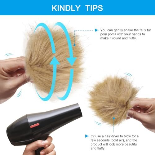 Faux Fur Pom Poms for Hats, 12 Pcs Fluffy Soft Fur Poms Balls with Snap view 5