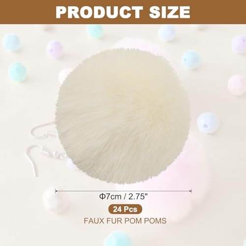 Faux Fur Pom Poms for Hats, 24 Pcs Fluffy Soft Fur Poms Balls with view 2
