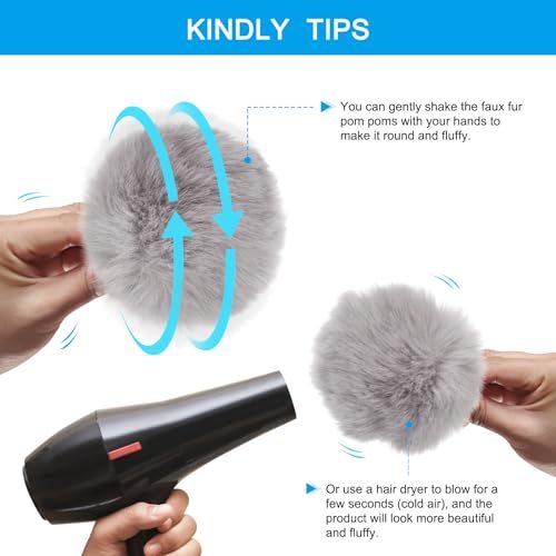 Faux Fur Pom Poms for Hats, 6 Pcs Fluffy Soft Fur Balls for Keychain view 4