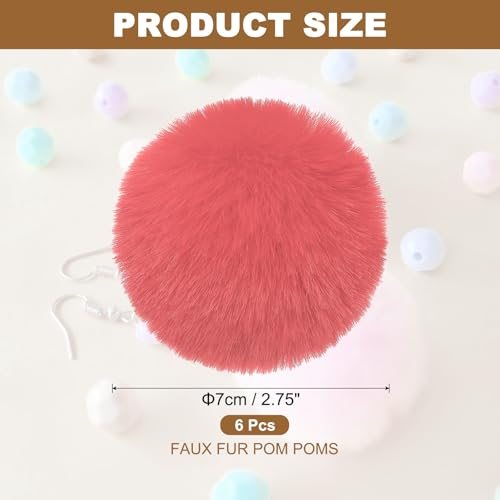 Faux Fur Pom Poms for Hats, 6 Pcs Fluffy Soft Fur Poms Balls with Elastic view 2