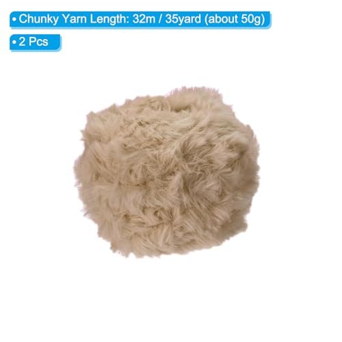 Faux Fur Yarn Soft Polyester Plush 2 Skeins 35 Yards Light Brown, Fuzzy view 2