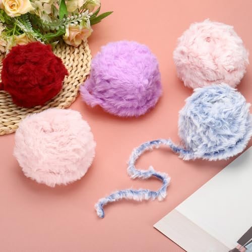 Faux Fur Yarn Soft Polyester Plush 2 Skeins 35 Yards Light Brown, Fuzzy view 5