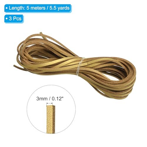 Faux Suede Leather Cord, 3 Rolls 3mm x 5.5 Yards Flat Synthetic Leather view 2