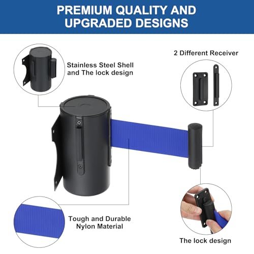 Fixed Wall Mount Retractable Belt Barrier, 2 Pcs 16.4 Feet Fixed view 3