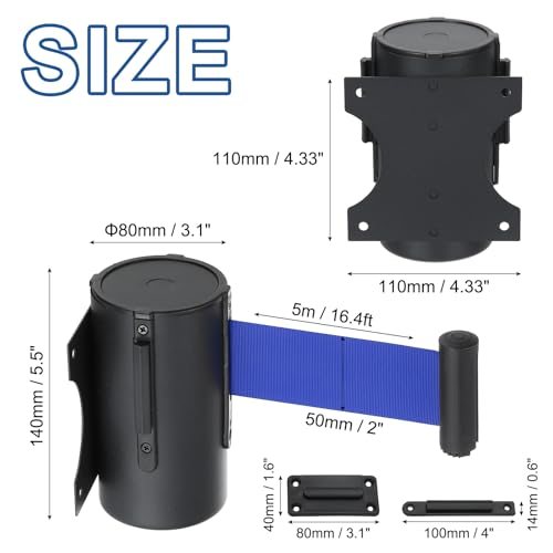 Fixed Wall Mount Retractable Belt Barrier, 2 Pcs 16.4 Feet Fixed view 2