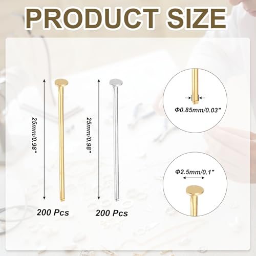 Flat Head Pins 1" Jewelry Making Headpins Silver Gold view 2