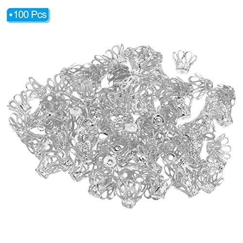 Flower Bead Caps, 100Pcs 11x8mm Hollow Metal Spacer Bead End Caps view 3