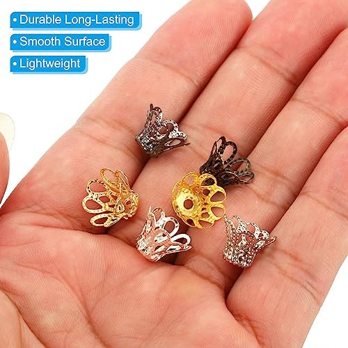 Flower Bead Caps, 100Pcs 11x8mm Hollow Metal Spacer Bead End Caps view 4