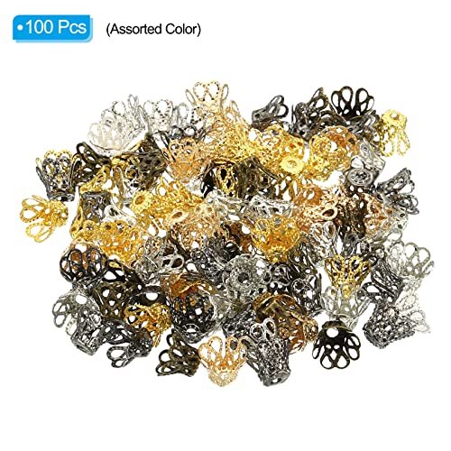 Flower Bead Caps, 100Pcs 8x7mm Hollow Metal Spacer Bead End Caps view 3