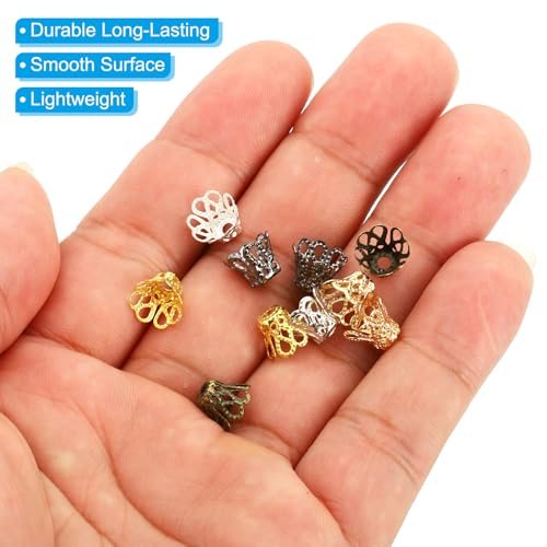 Flower Bead Caps, 100Pcs 8x7mm Hollow Metal Spacer Bead End Caps view 4