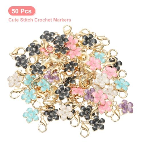 Flower Crochet Stitch Markers 50Pack 1.4" Removable Lobster Clasp view 3