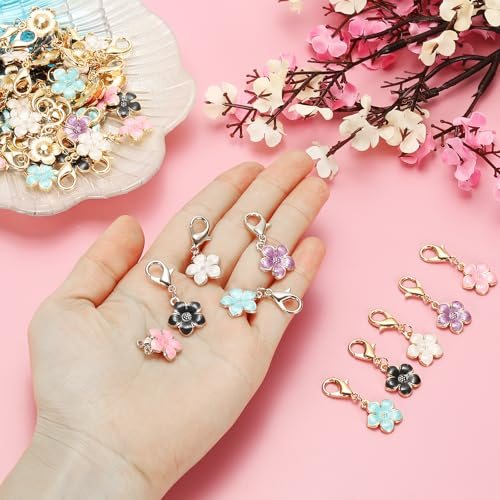 Flower Crochet Stitch Markers 50Pack 1.4" Removable Lobster Clasp view 5