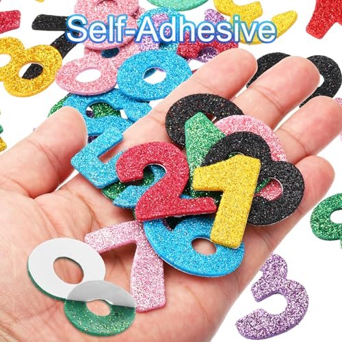 Foam Stickers, 60Pcs 0-9 EVA Self Adhesive Glitters Foam Shape Sticker view 4