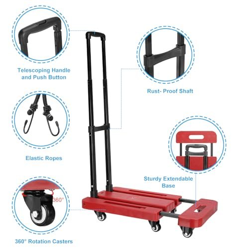 Folding Hand Truck, 440lb Heavy Luggage Cart Portable Duty Dolly view 3