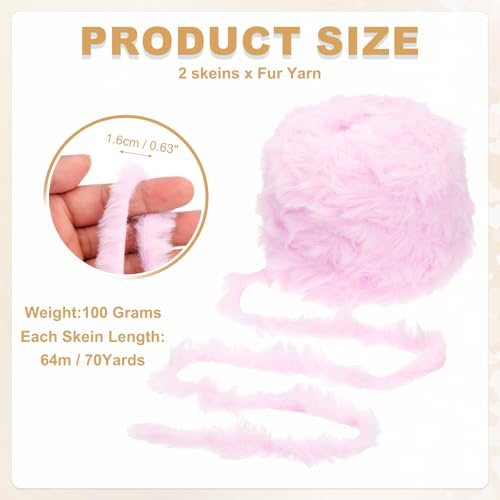 Fur Yarn, 2 Skeins 100 Grams Soft Plush Fluffy Chunky Polyester Faux Fur view 2