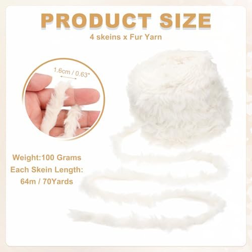Fur Yarn, 4 Skeins 100 Grams Soft Plush Fluffy Chunky Polyester Faux Fur view 2