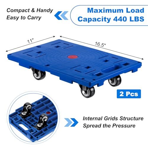 Furniture Dolly for Moving, 2 Pack Portable Small Flat Moving Dolly with view 2
