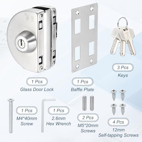 Glass Door Lock, 304 Stainless Steel Frameless view 3