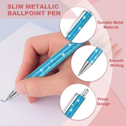 Glitter Ballpoint Pen Sparkly Fancy Retractable Press Metal 2Pcs view 3