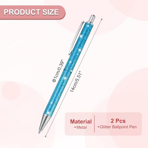 Glitter Ballpoint Pen Sparkly Fancy Retractable Press Metal 2Pcs view 2