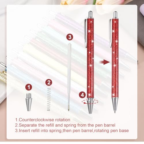 Glitter Ballpoint Pen Sparkly Fancy Retractable Press Metal 2Pcs view 5