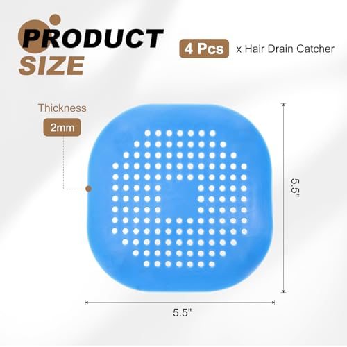 Hair Drain Catcher 5-1/2 Inch, 4 Pcs Silicone Square Drain Protector Hair view 2