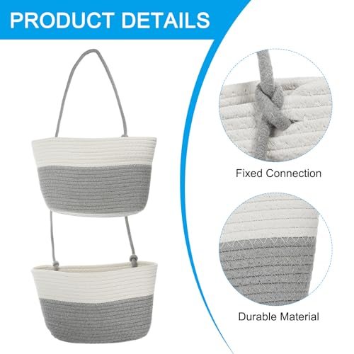 Hanging Basket Over The Door 2-Tier Storage Baskets Organizer Grey view 3