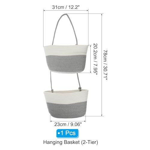 Hanging Basket Over The Door 2-Tier Storage Baskets Organizer Grey view 2