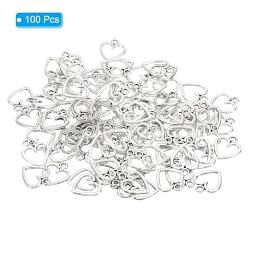 Heart Charm, 100Pcs Mini Heart Circle Pendant Charm Bulk Metal view 3