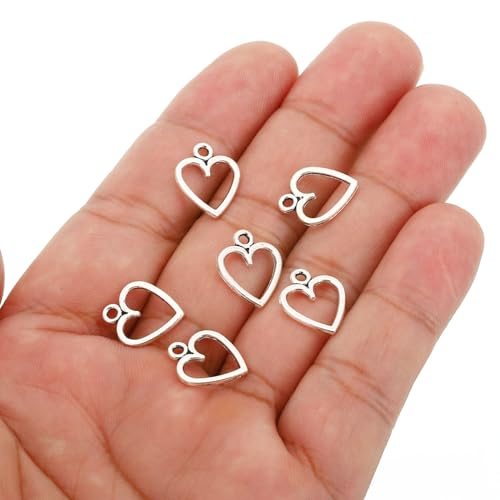 Heart Charm, 100Pcs Mini Heart Circle Pendant Charm Bulk Metal view 4