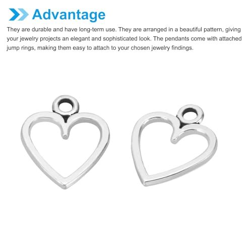 Heart Charm, 100Pcs Mini Heart Circle Pendant Charm Bulk Metal view 5