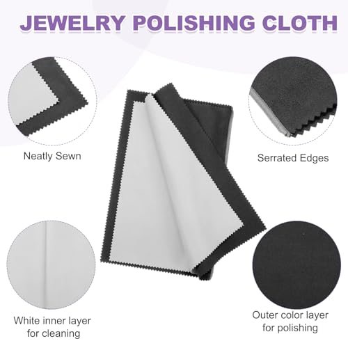Jewelry Cleaning Cloth Set 4 Sizes Double-Sided Fleece Black view 3