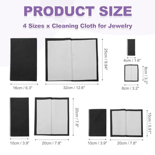 Jewelry Cleaning Cloth Set 4 Sizes Double-Sided Fleece Black view 2