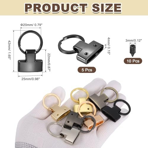 Key Fob Hardware with Split Ring 1" with 2 Screws Light Black, Key view 2