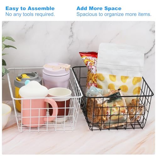 Kitchen Wire Basket 2Pack 11"L 9"W Pantry Organization Metal White view 4