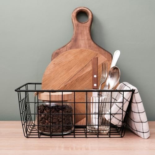 Kitchen Wire Basket 2Pack 11"L 9"W Pantry Organization Metal White view 5