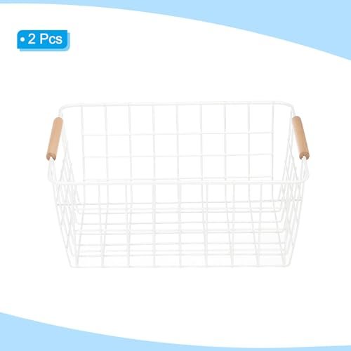 Kitchen Wire Basket 2Pack 11"L 9"W Pantry Organization Metal White view 3