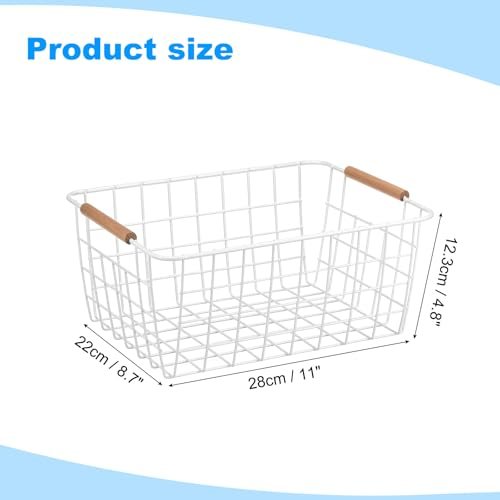 Kitchen Wire Basket 2Pack 11"L 9"W Pantry Organization Metal White view 2