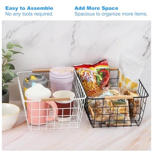 Kitchen Wire Basket 2Pack 11"L 9"W Pantry Organization Metal White view 4