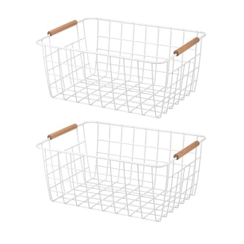 Kitchen Wire Basket 2Pack 11"L 9"W Pantry Organization Metal White — PATIKIL