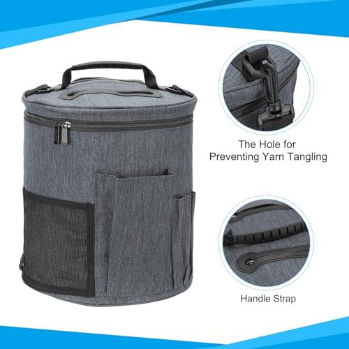 Knitting Bag for Yarn Large Size Organizer Strap Case Holder Gray view 3