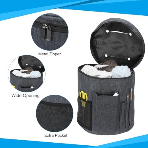 Knitting Bag for Yarn Large Size Organizer Strap Case Holder Gray view 4