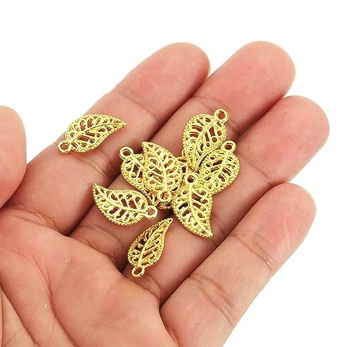 Leaf Pendants, 100 Pack Metal Tree Leaf Beads Bulk Leaves Charm Mesh view 4