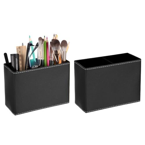 Leather Pen Holder Desk 2Pcs Desk Organizer Small Remote Home Black — PATIKIL
