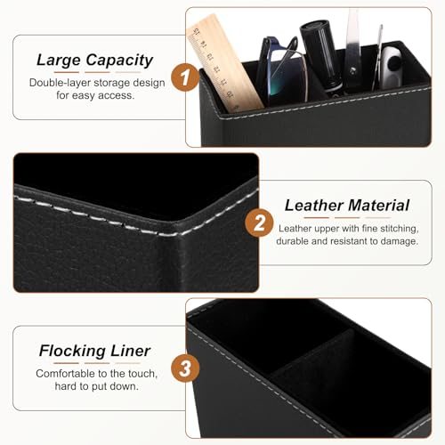 Leather Pen Holder Desk 2Pcs Desk Organizer Small Remote Home Black view 3