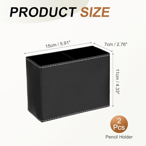 Leather Pen Holder Desk 2Pcs Desk Organizer Small Remote Home Black view 2